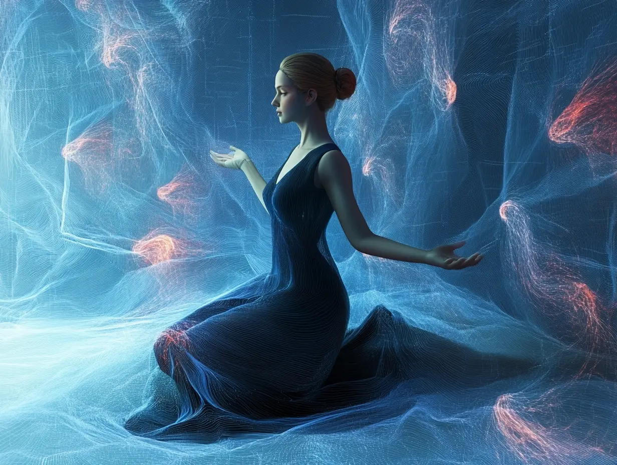 Conceptual illustration of human creativity balancing emotion and data in AI-driven branding