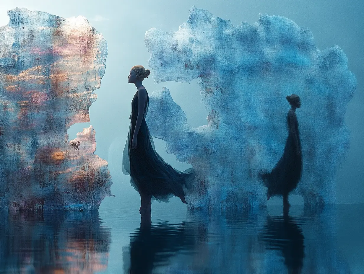 Conceptual illustration of human reflection in a digital world representing AI-driven brand strategy