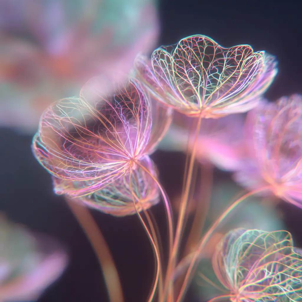 Abstract network of soft interconnected fibers resembling semantic connections and topic clusters used in AI-driven content strategy and modern search optimization.