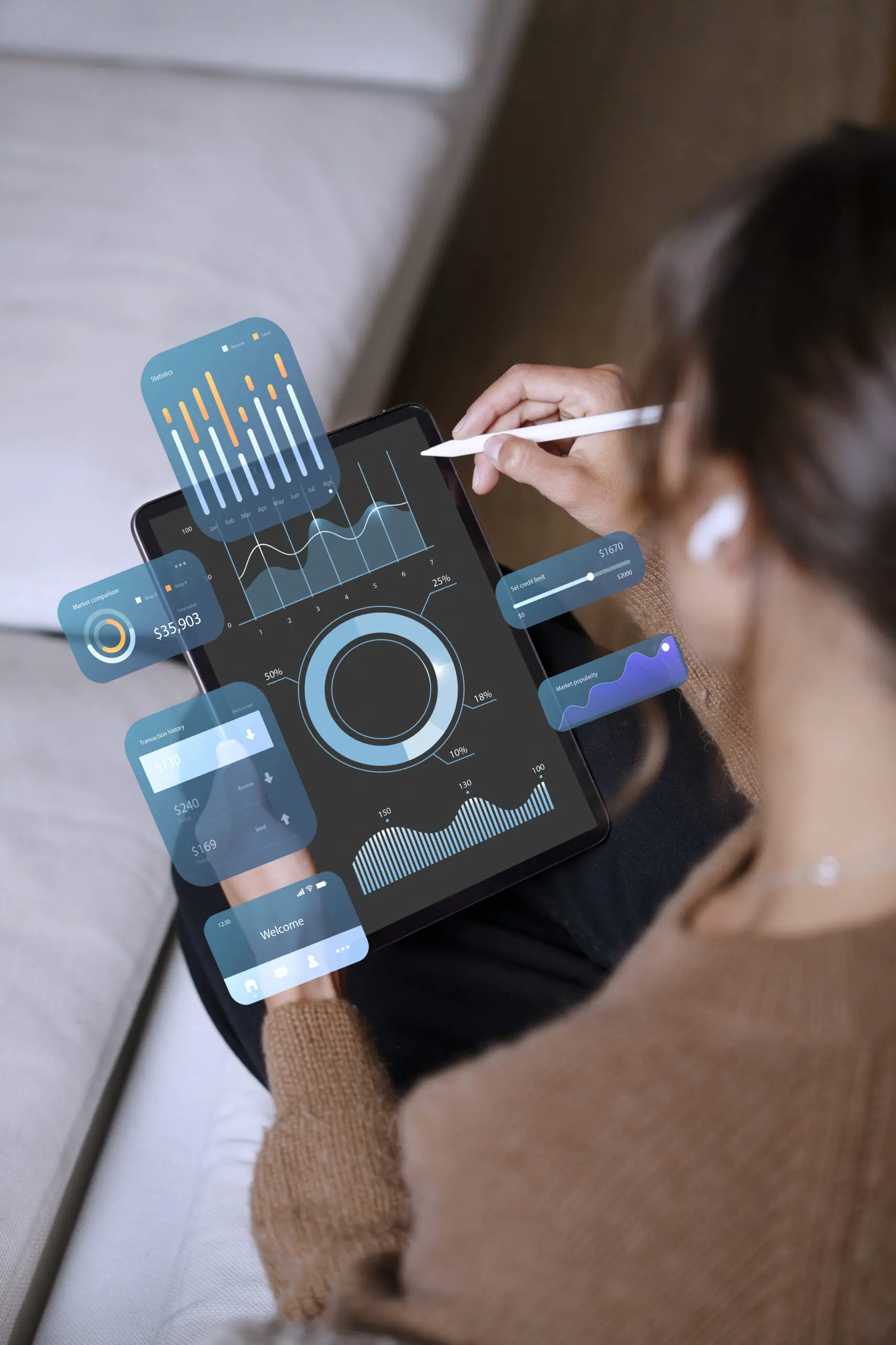 AI SEO agency analyzing predictive ranking metrics, automation SEO performance, and semantic optimization data through an interactive analytics dashboard