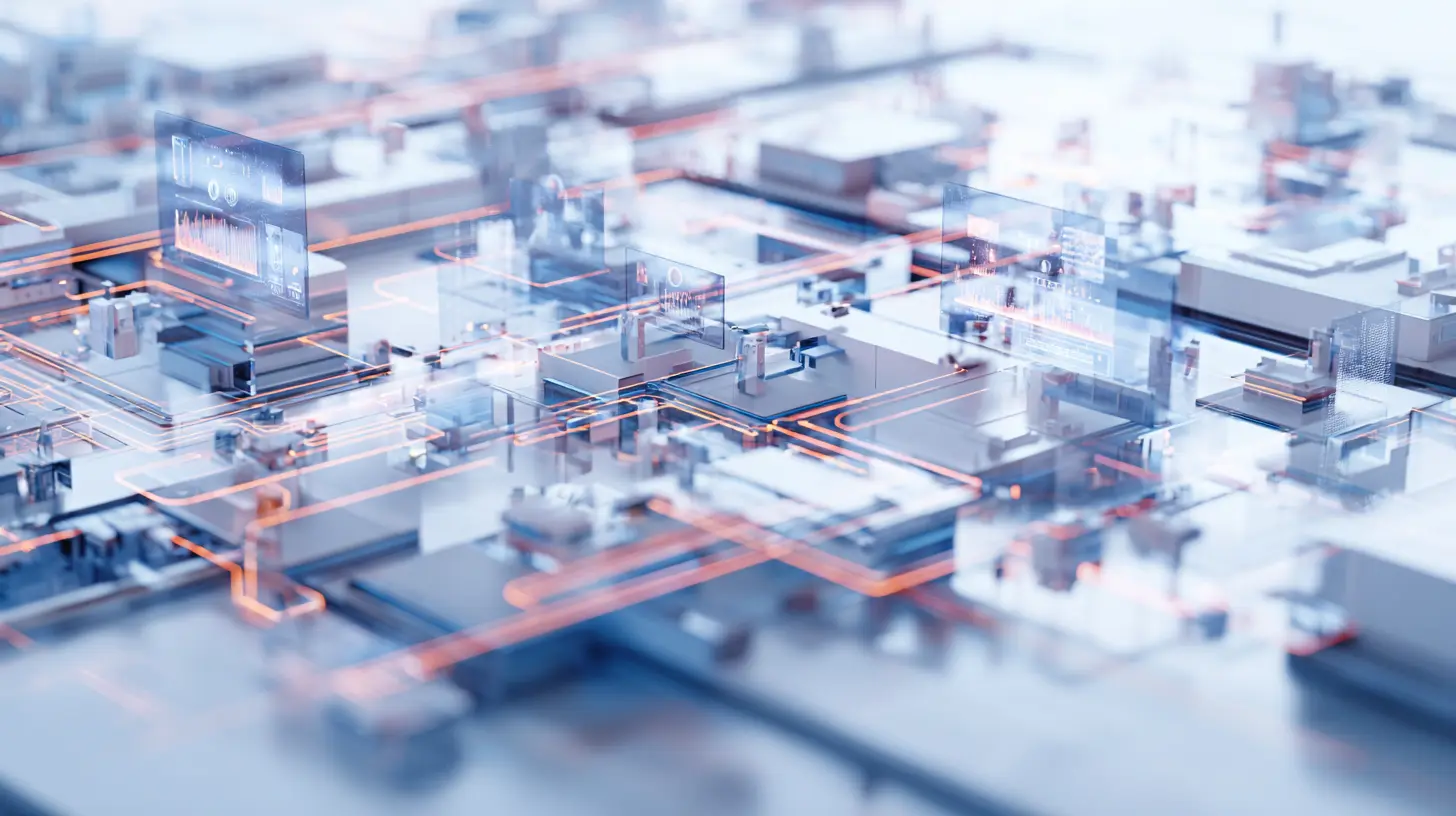 Abstract digital network of connected data pathways and system nodes representing automation, integration, and intelligent infrastructure.