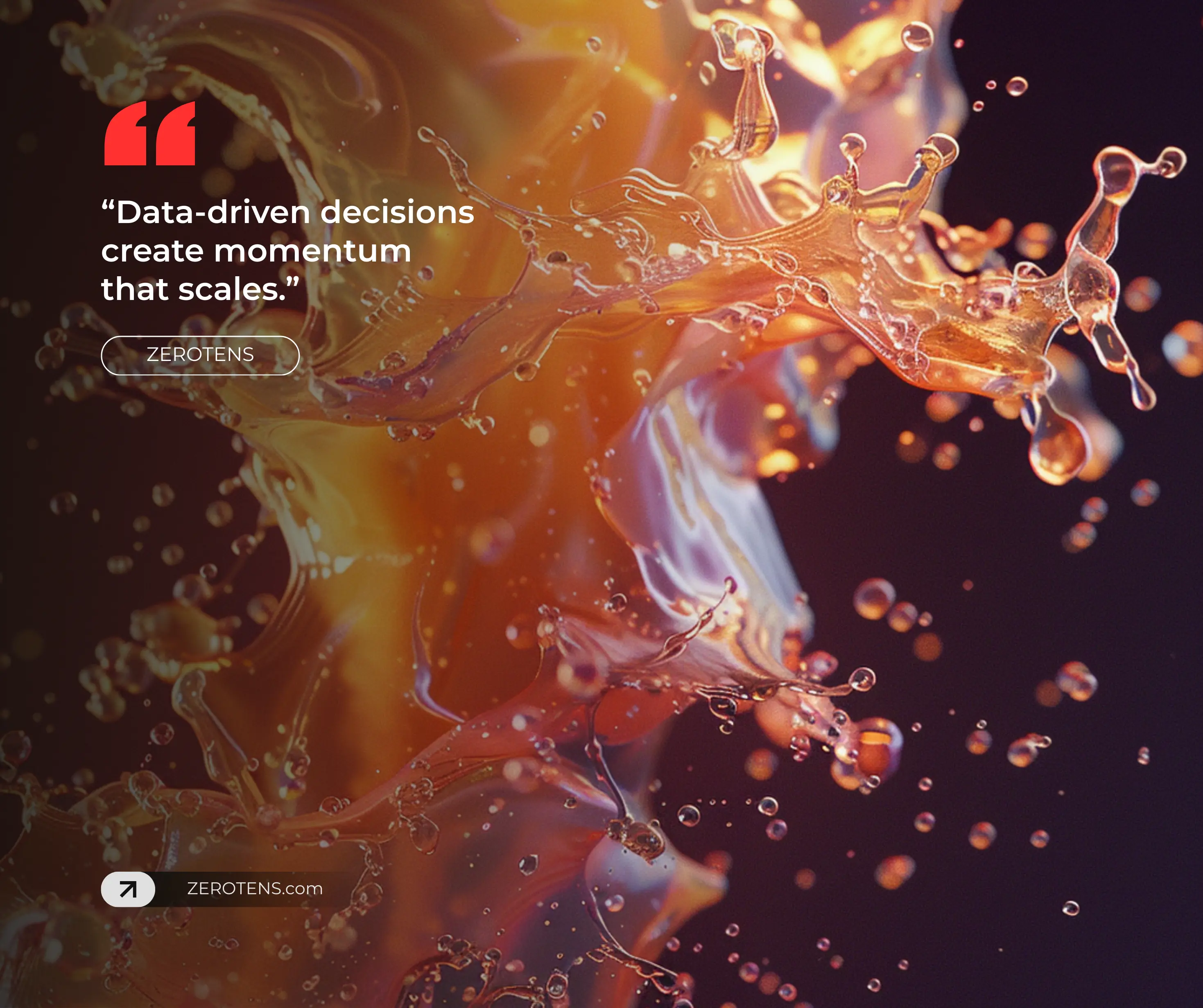 Abstract liquid forms and golden splashes suspended in motion against a dark background, representing data flow, business intelligence, and scalable growth through analytics.