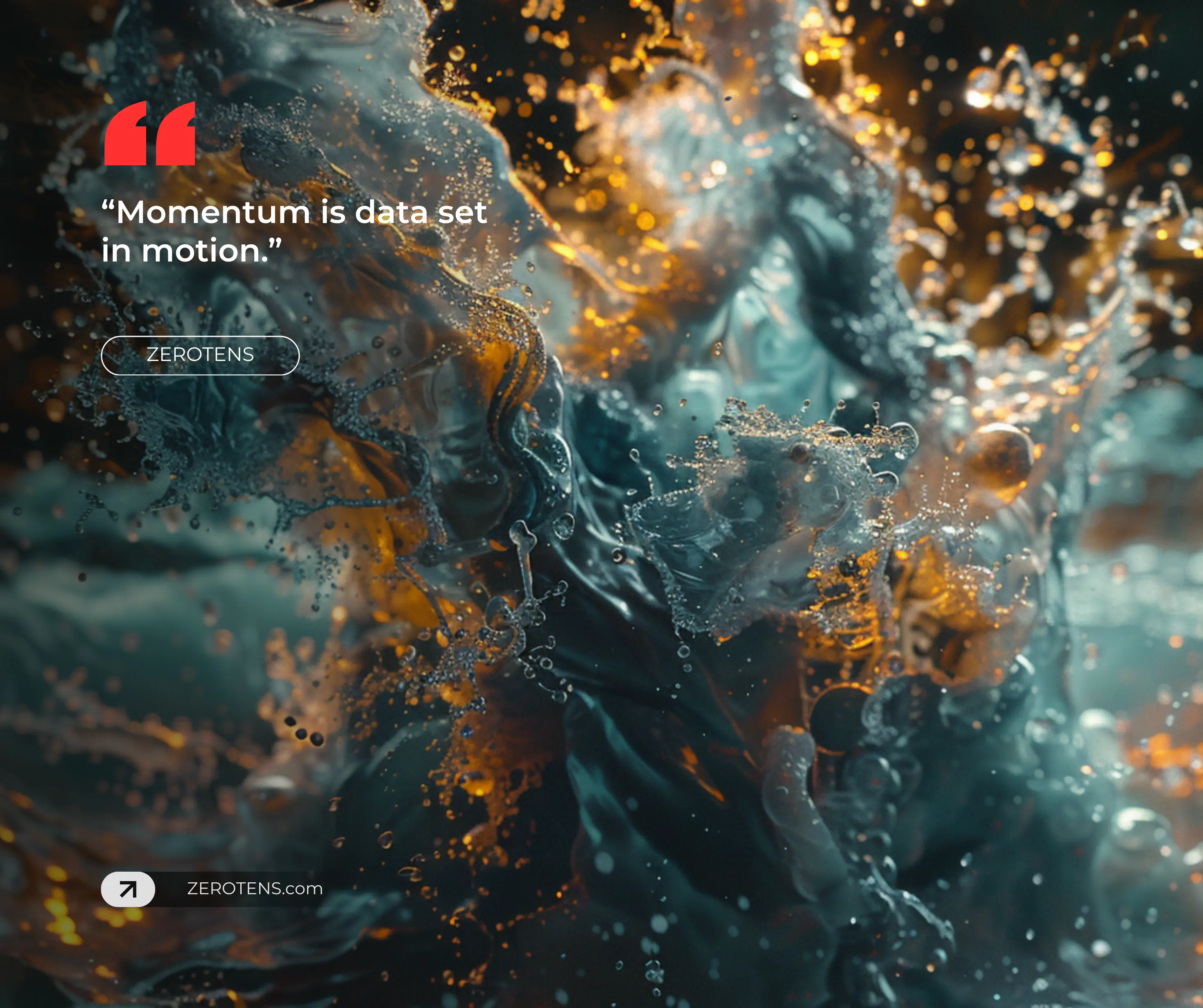 Dynamic abstract composition of swirling blue and gold fluid particles in motion, illustrating the power of analytics, business acceleration, and performance-driven marketing.