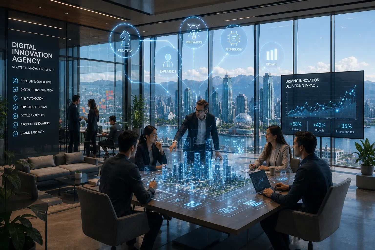 Digital Innovation Agency team using AI, digital transformation, data analytics, and technology strategy to drive business growth