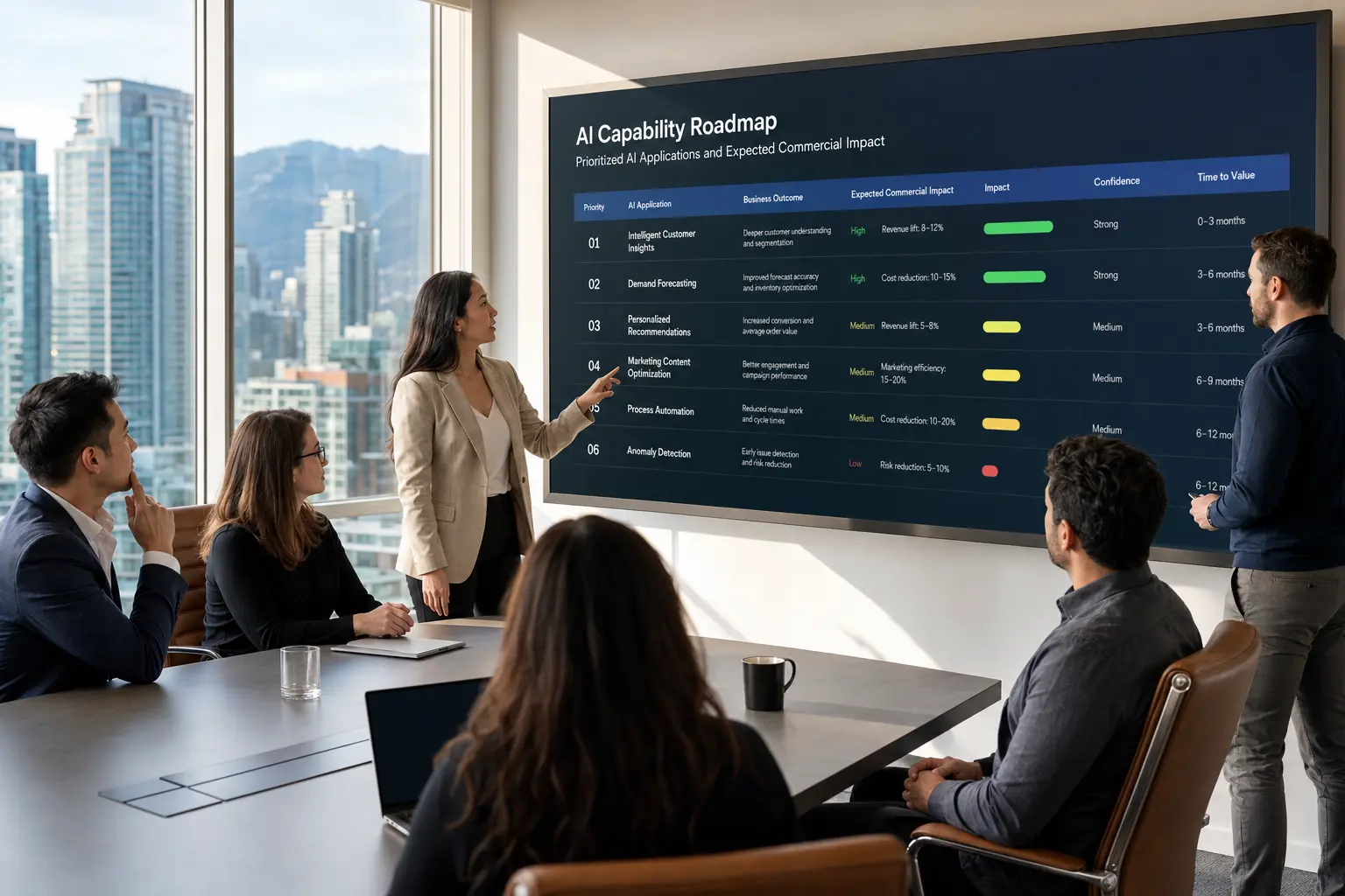 digital innovation agency strategic discovery showing Zerotens strategist interviewing business owner about growth objectives in bright Vancouver office