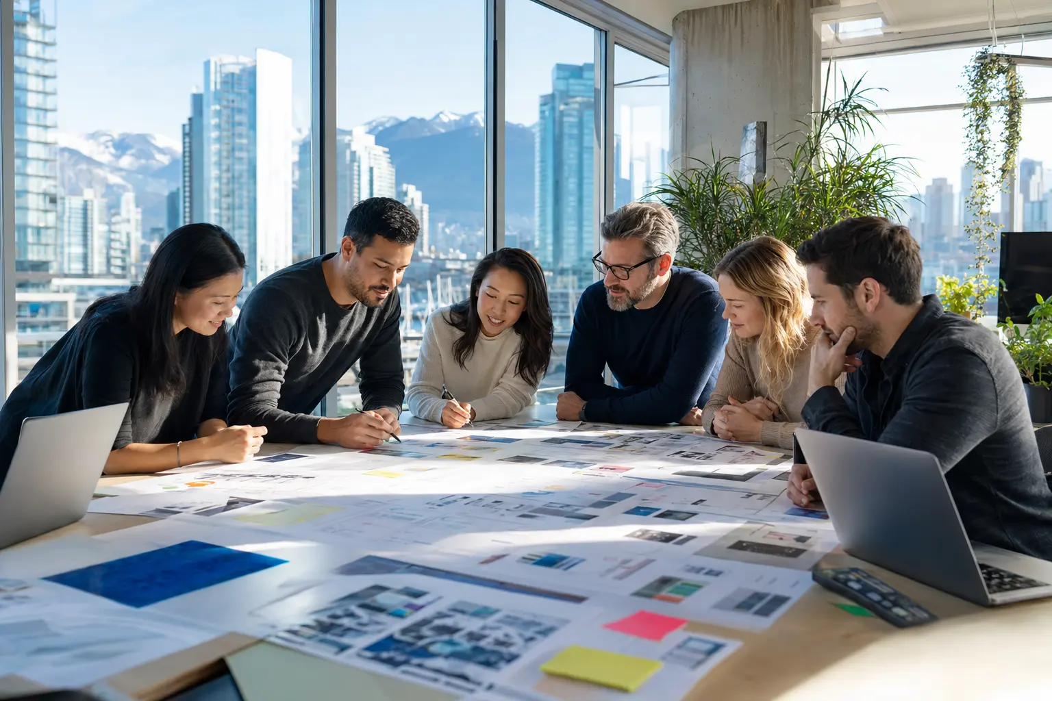 digital innovation agency automation innovation showing team mapping process reinvention on glass wall in bright Vancouver workspace